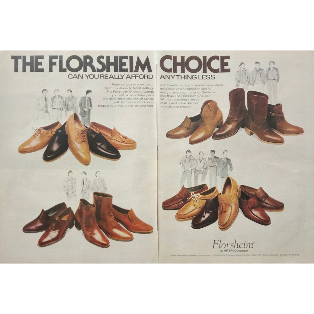 Florsheim Shoe Company Vintage 1980‎ 2 Page Original Print Ad